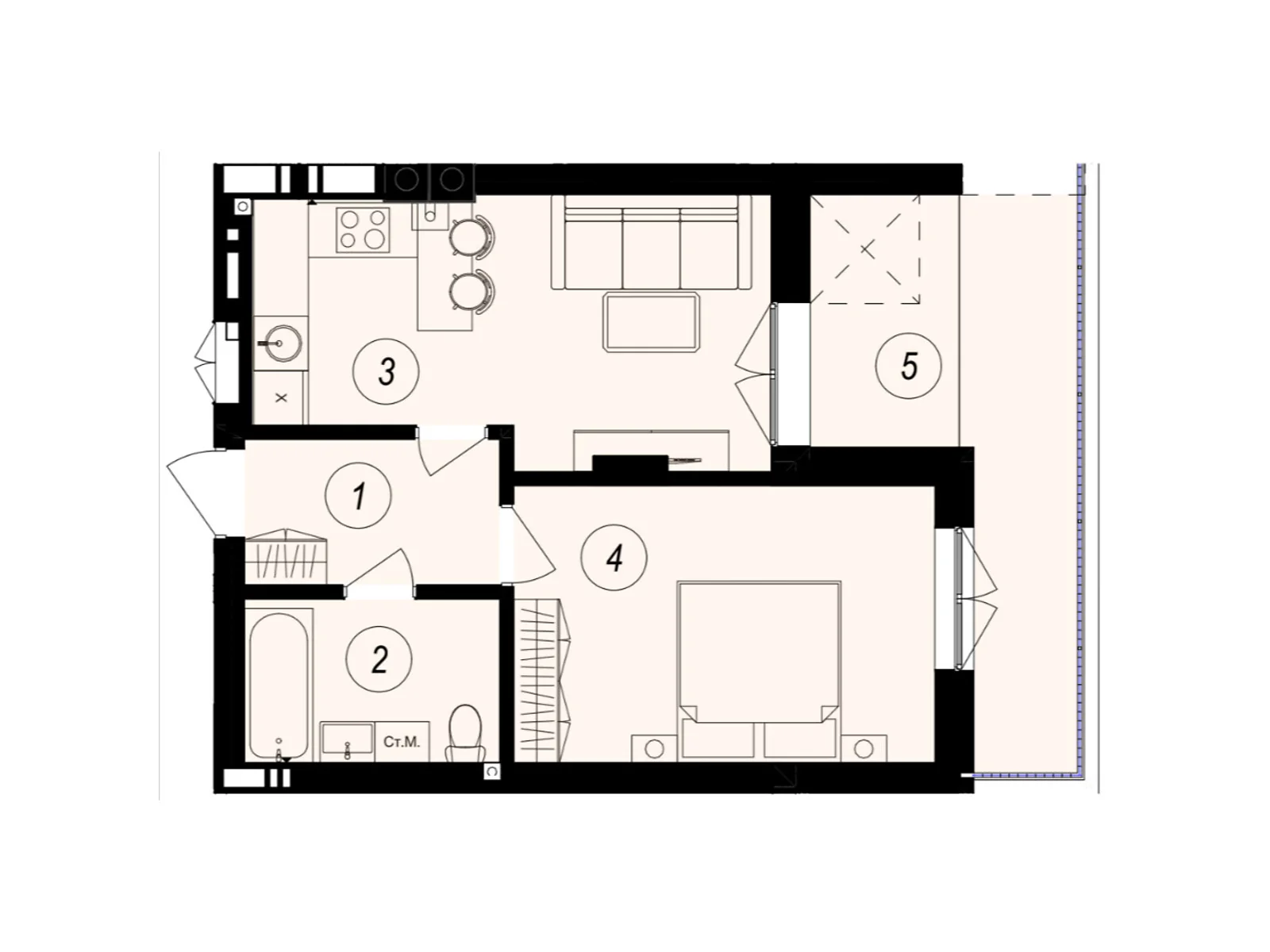 Продается 1-комнатная квартира 42.87 кв. м в Ужгороде, ул. Тлехаса, 89А - фото 1