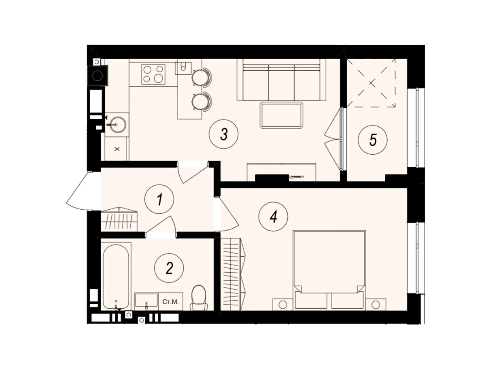 Продается 1-комнатная квартира 43.88 кв. м в Ужгороде, ул. Тлехаса, 89А - фото 1
