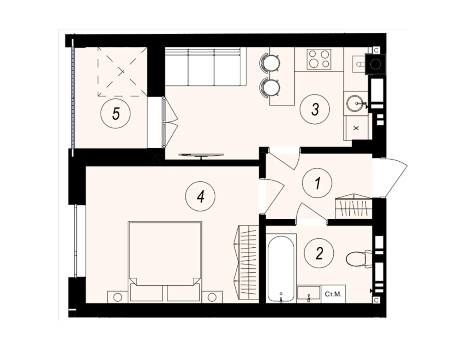 Продается 1-комнатная квартира 38.34 кв. м в Ужгороде, ул. Тлехаса, 89А - фото 1