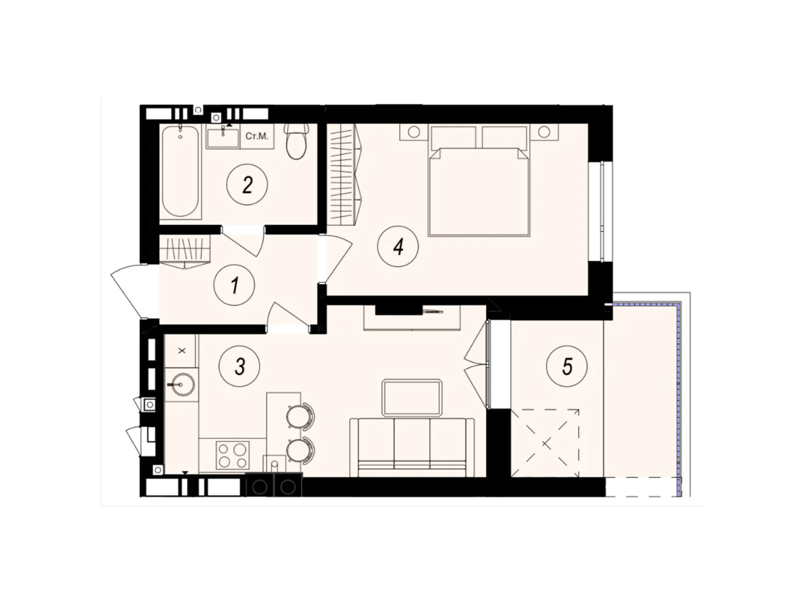 Продается 1-комнатная квартира 41.49 кв. м в Ужгороде, ул. Тлехаса, 89А - фото 1