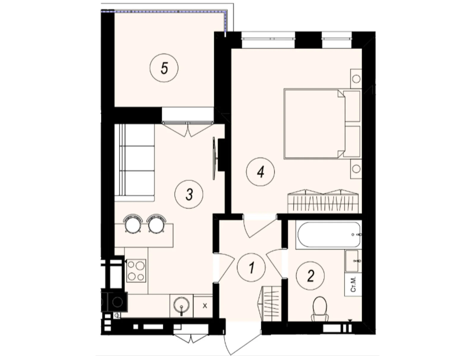 Продается 1-комнатная квартира 38.86 кв. м в Ужгороде, ул. Тлехаса, 89А - фото 1