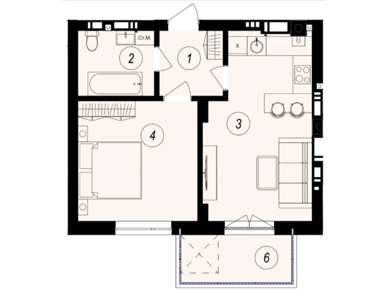 Продается 1-комнатная квартира 42.58 кв. м в Ужгороде, ул. Тлехаса, 89А - фото 1