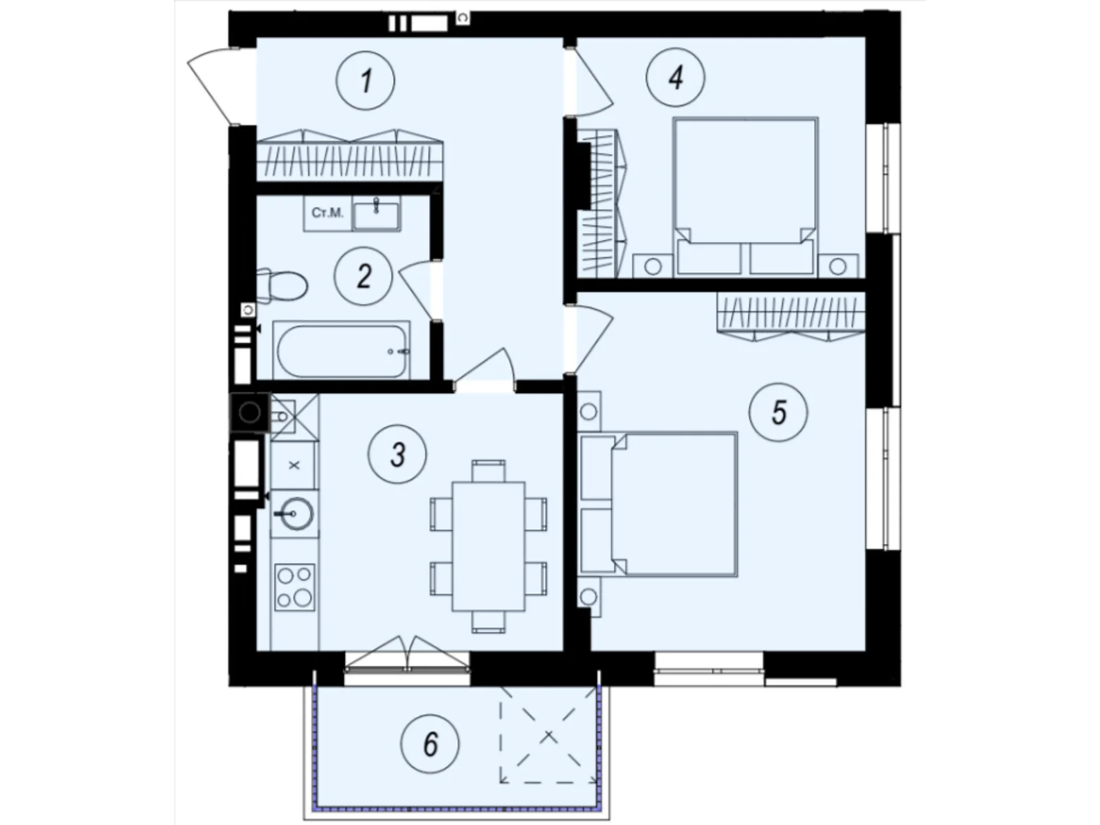 Продается 2-комнатная квартира 55.6 кв. м в Ужгороде, ул. Тлехаса, 89А - фото 1