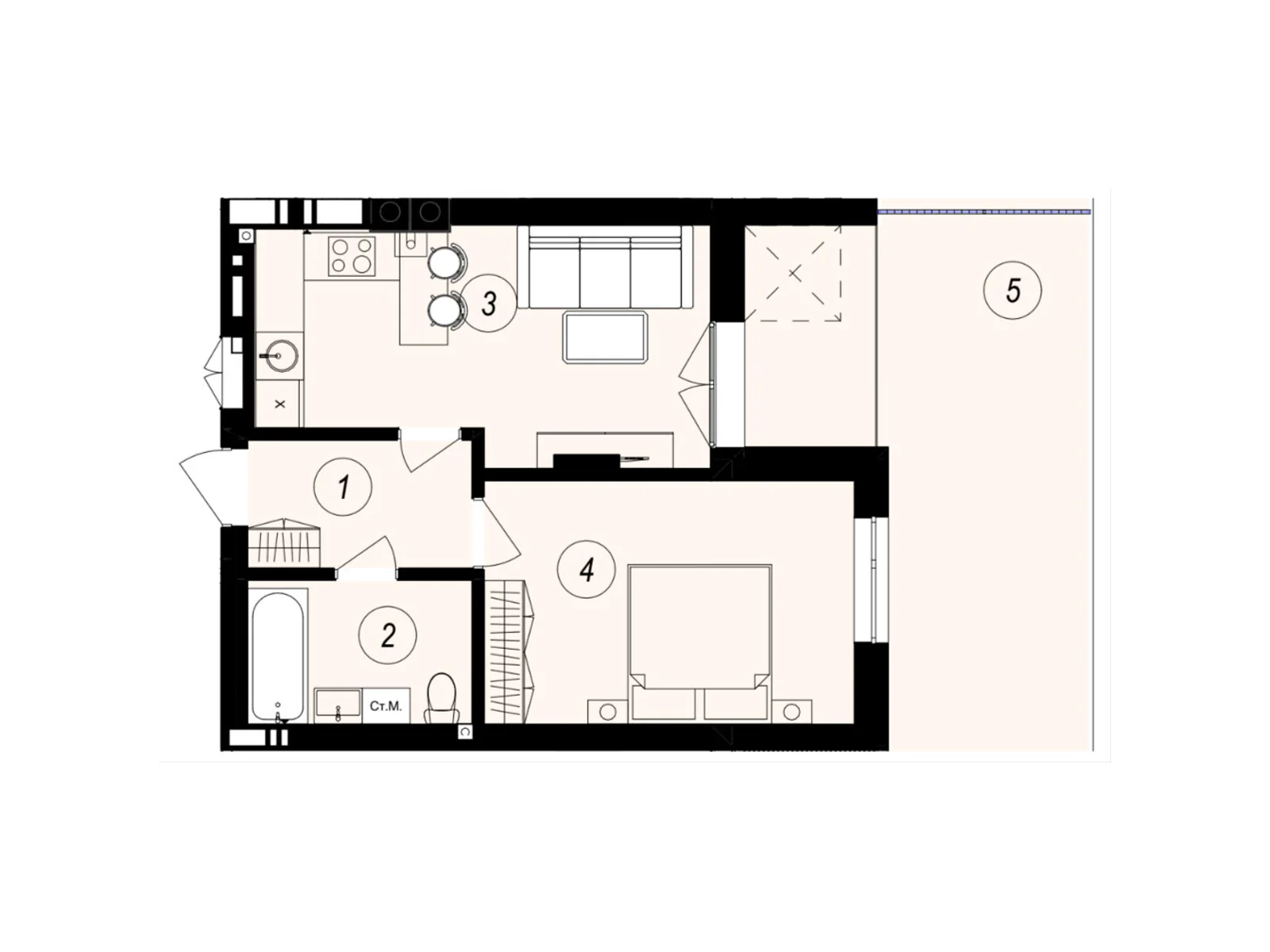 Продается 1-комнатная квартира 45.68 кв. м в Ужгороде, ул. Тлехаса, 89А - фото 1