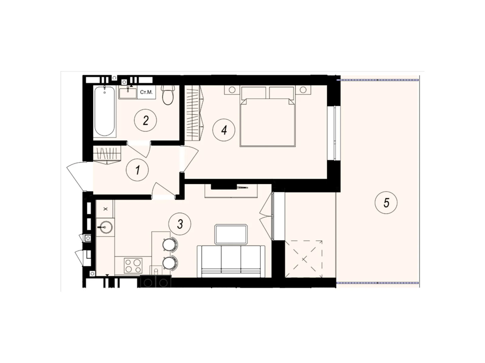 Продается 1-комнатная квартира 45.32 кв. м в Ужгороде, ул. Тлехаса, 89А - фото 1