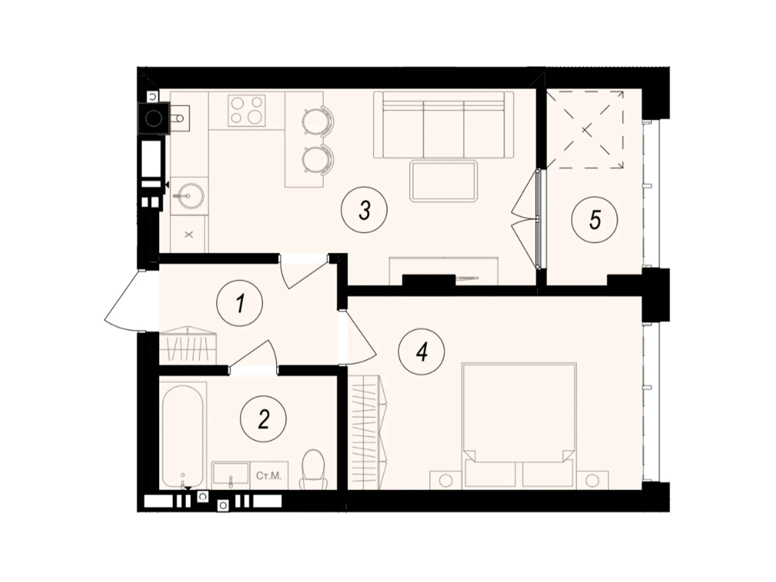 Продается 1-комнатная квартира 44.31 кв. м в Ужгороде, ул. Тлехаса, 89А - фото 1