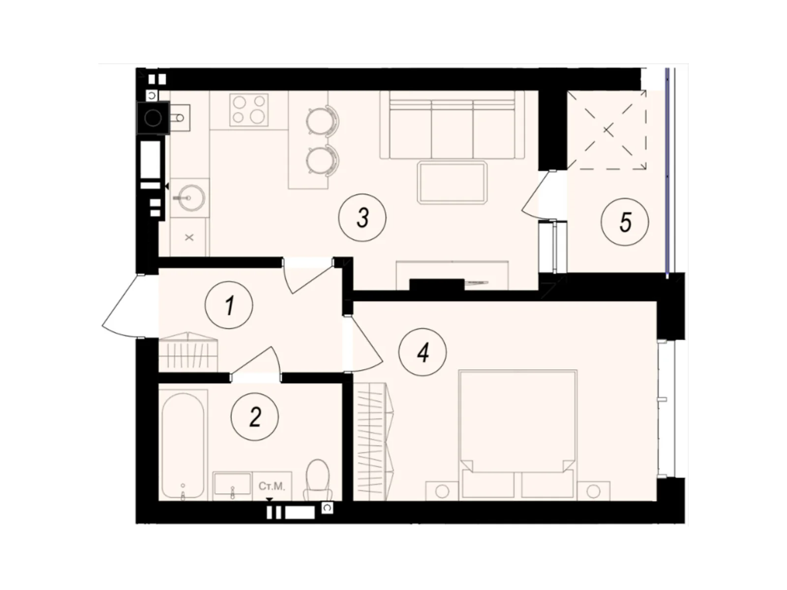 Продається 1-кімнатна квартира 41.16 кв. м у Ужгороді, вул. Тлехаса, 89А - фото 1