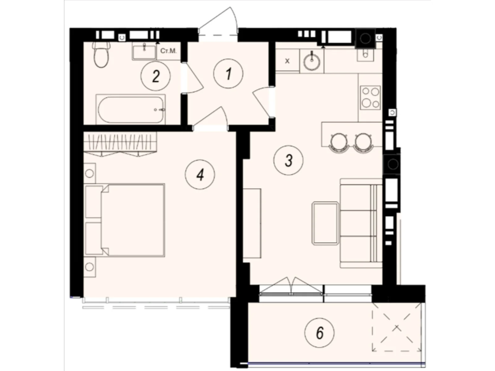 Продается 1-комнатная квартира 45.34 кв. м в Ужгороде, ул. Тлехаса, 89А - фото 1
