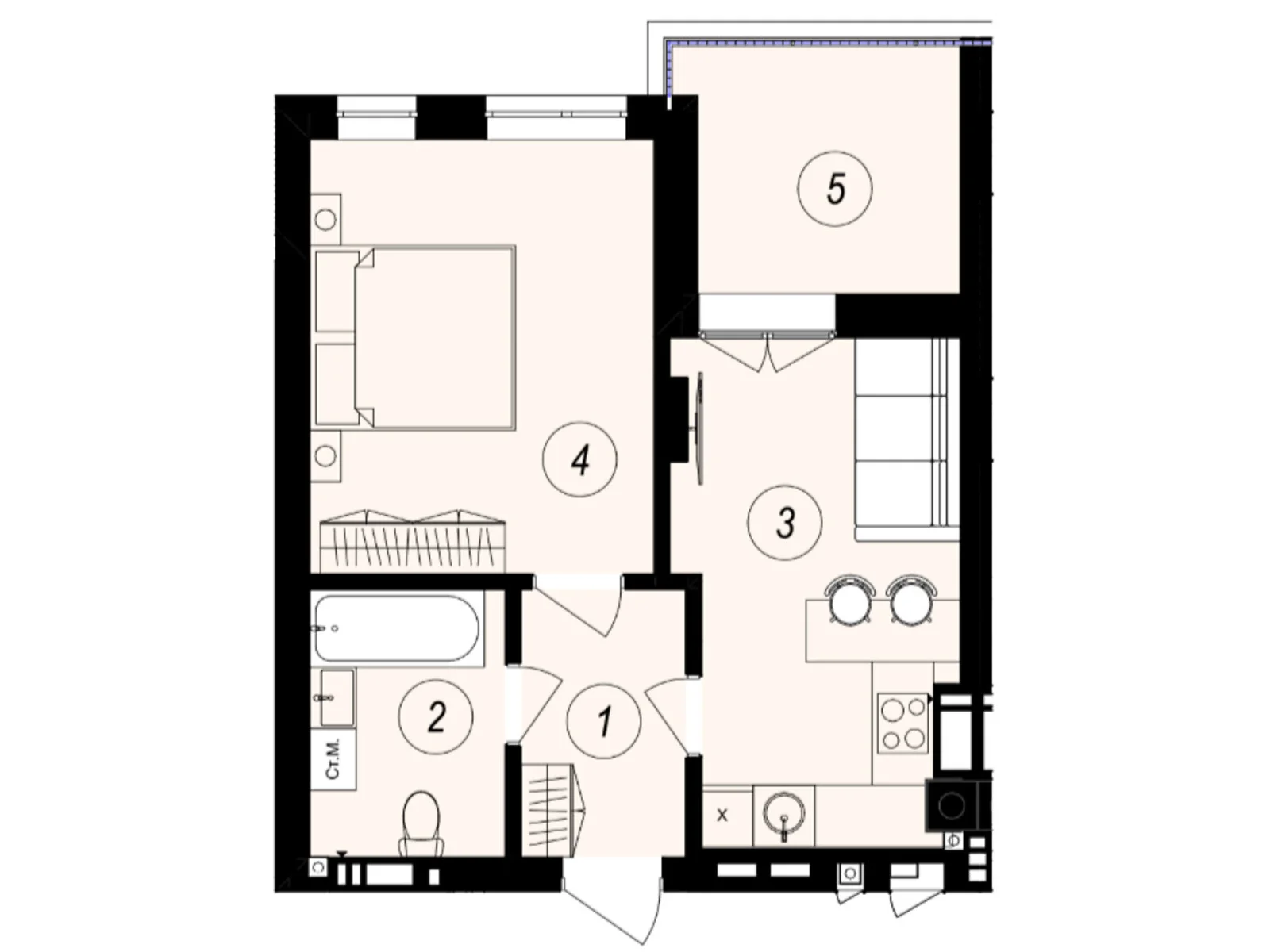 Продается 1-комнатная квартира 38.86 кв. м в Ужгороде, ул. Тлехаса, 89А - фото 1