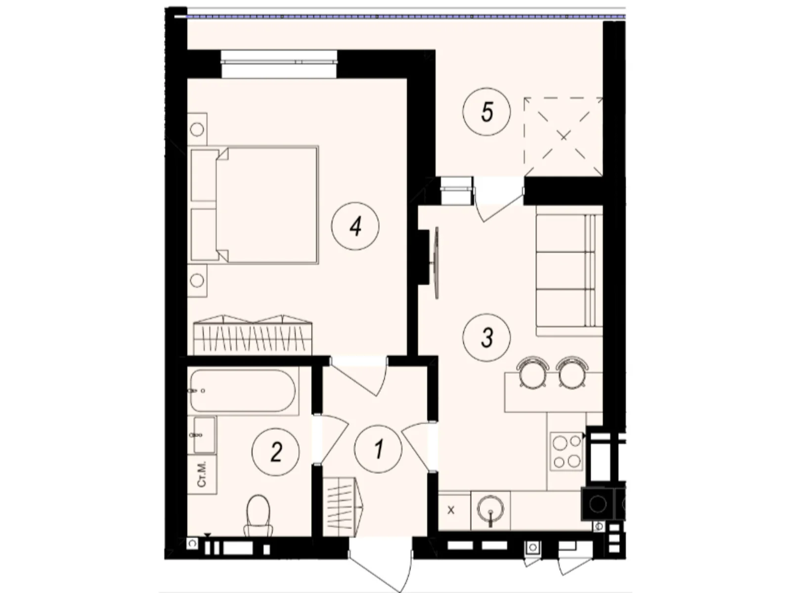 Продается 1-комнатная квартира 39.43 кв. м в Ужгороде, ул. Тлехаса, 89А - фото 1