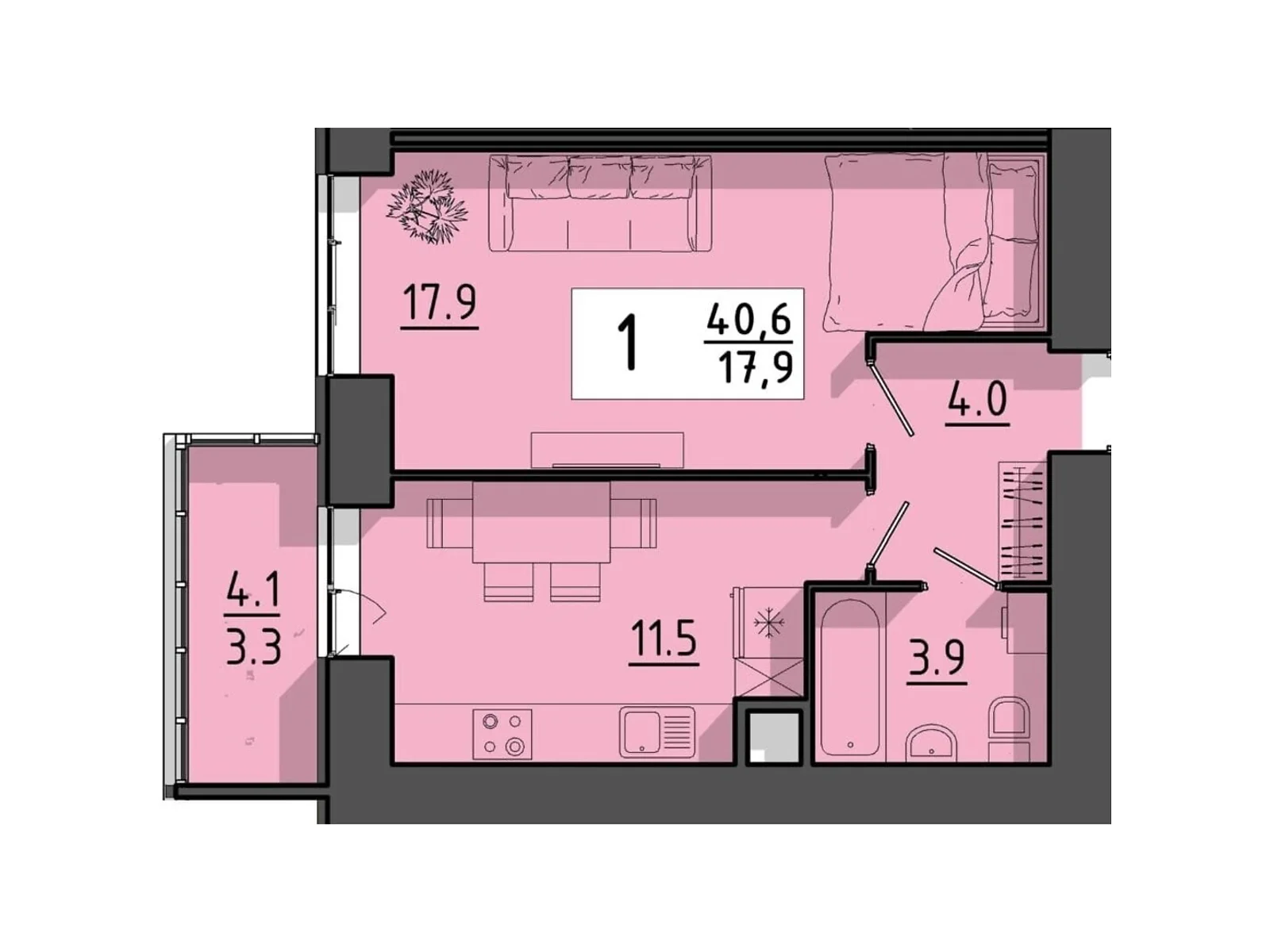 2-комнатная квартира 65.1 кв. м в Тернополе, ул. Генерала Мирона Тарнавского - фото 1