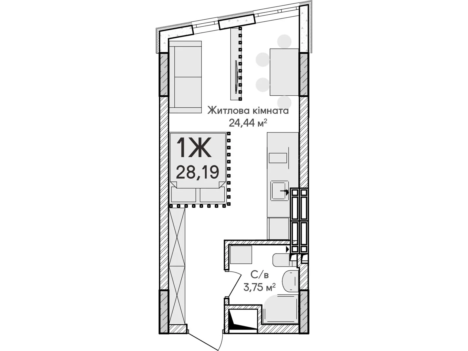 Продается 1-комнатная квартира 29 кв. м в Ирпене, ул. Ольги Кобылянской(Достоевского) - фото 1
