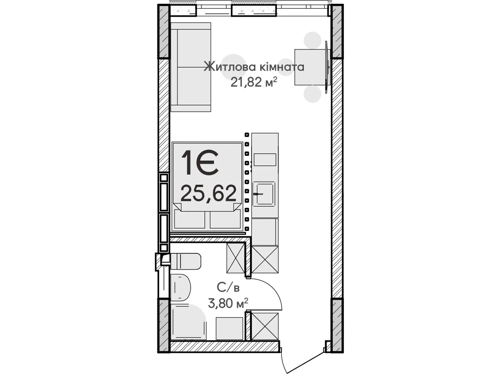 Продається 1-кімнатна квартира 26 кв. м у Ірпені, вул. Ольги Кобилянської(Достоєвського) - фото 1