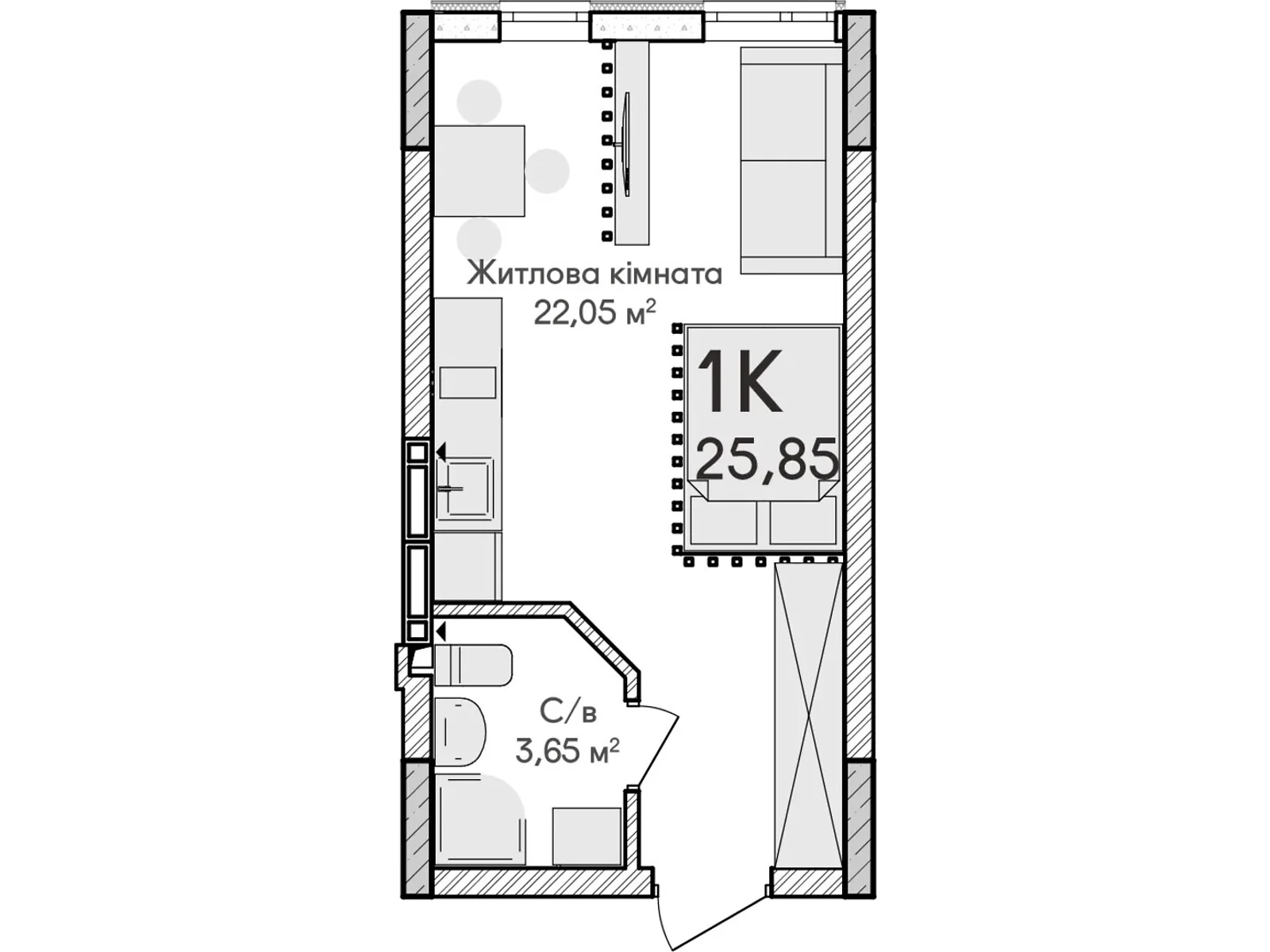 Продается 1-комнатная квартира 26 кв. м в Ирпене, ул. Ольги Кобылянской(Достоевского) - фото 1