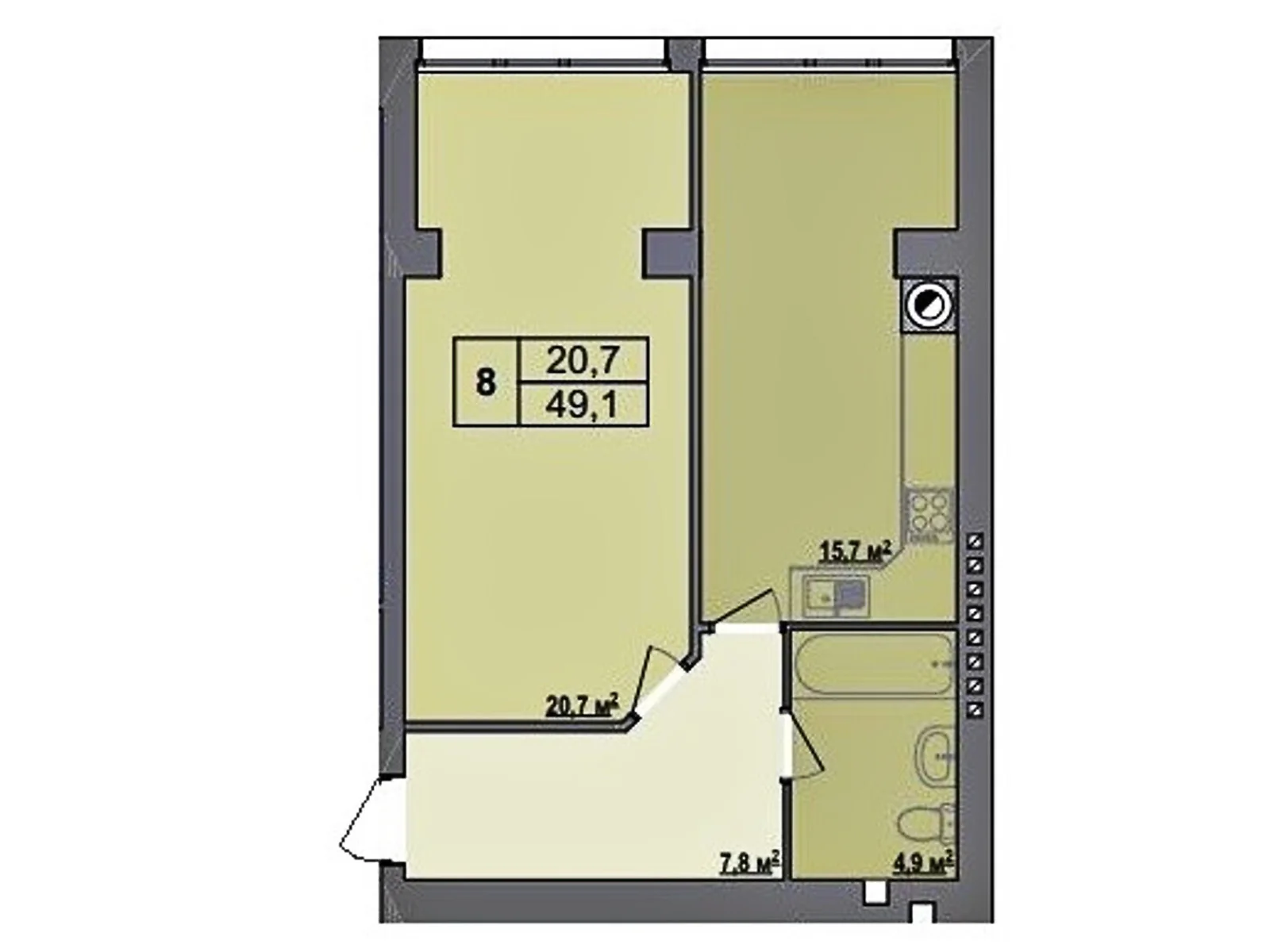 Продается 1-комнатная квартира 49.1 кв. м в Стрижавке, ул. Киевская - фото 1