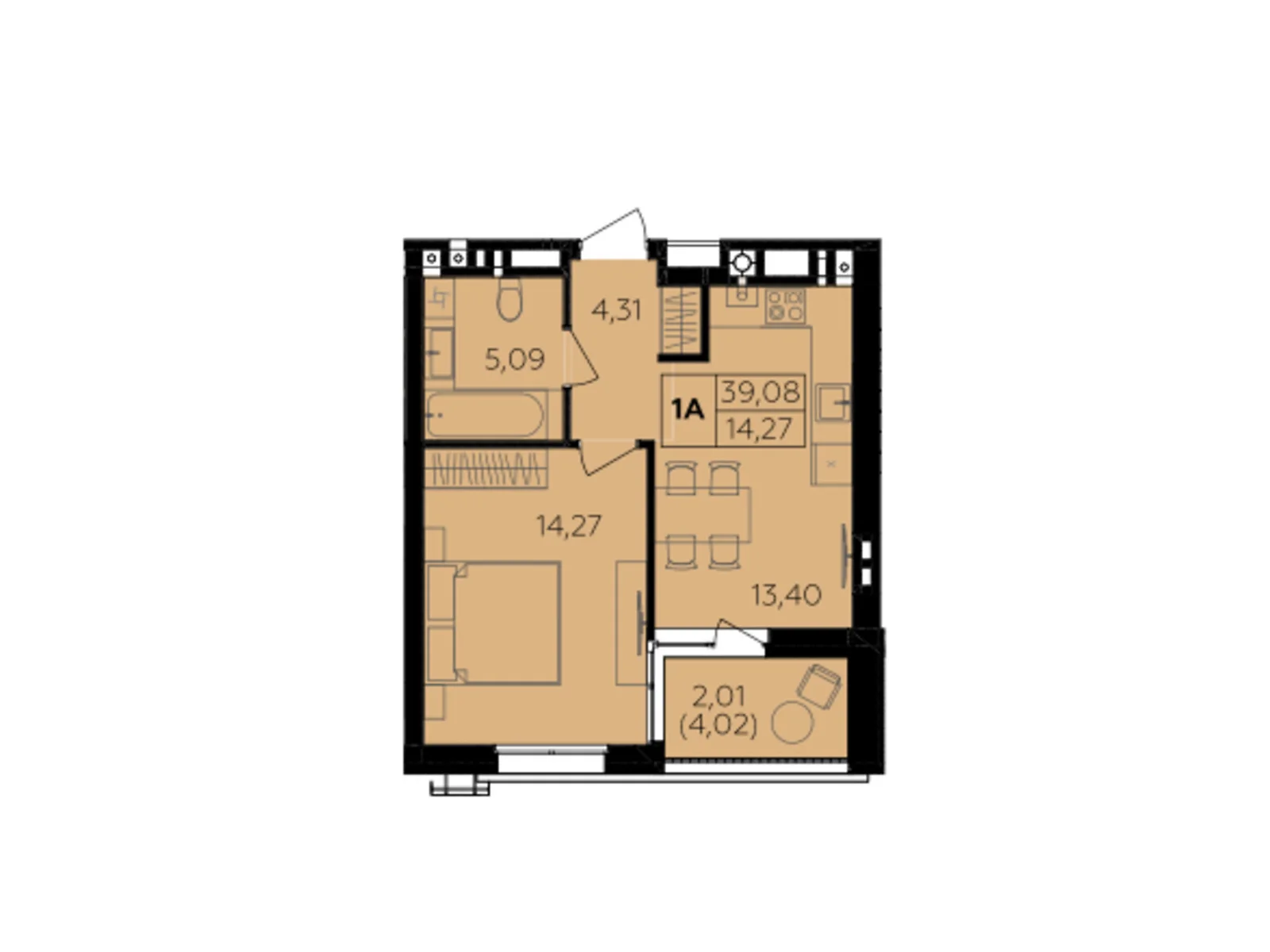 Продається 1-кімнатна квартира 39.08 кв. м у, цена: 36344 $ - фото 1