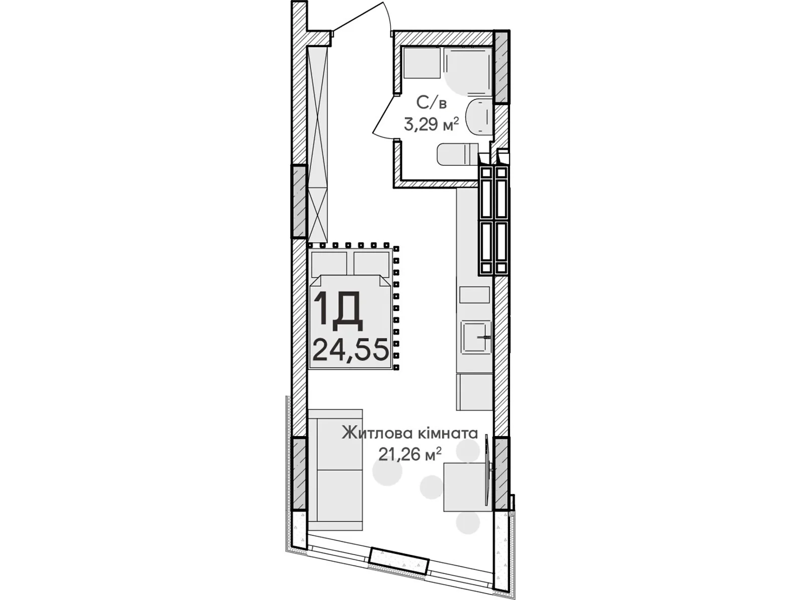 Продається 1-кімнатна квартира 25 кв. м у Ірпені, вул. Ольги Кобилянської(Достоєвського) - фото 1