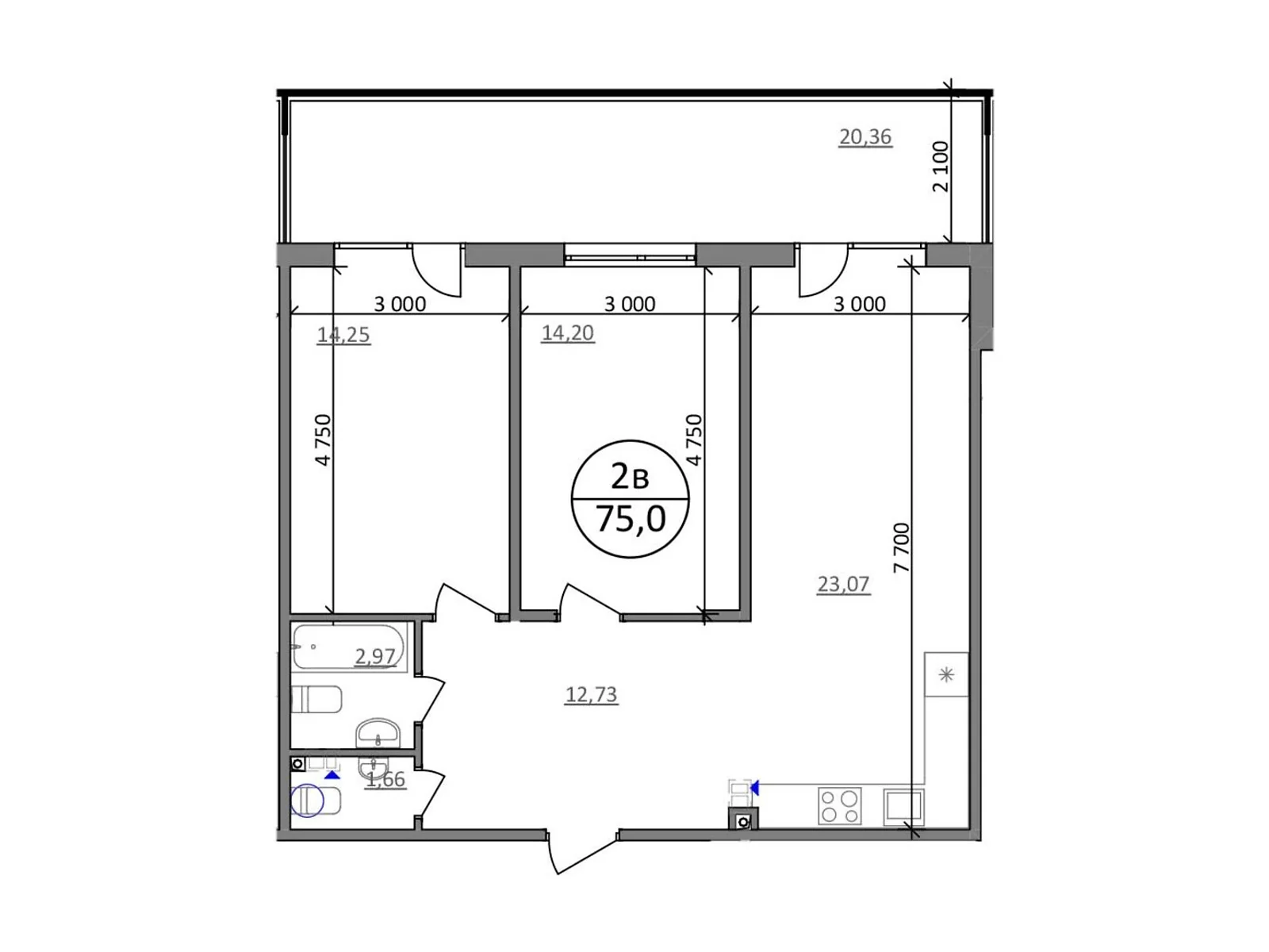 Продается 2-комнатная квартира 75 кв. м в, цена: 67125 $ - фото 1