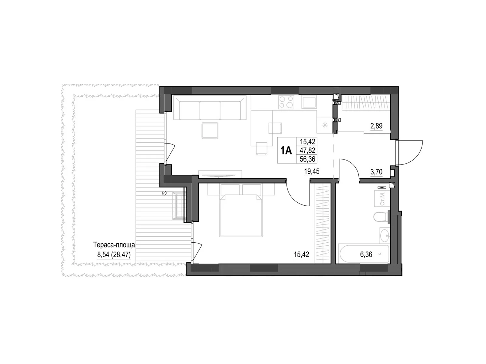 Продается 1-комнатная квартира 53.08 кв. м в Кропивницком, ул. Яновского, 65/52 - фото 1