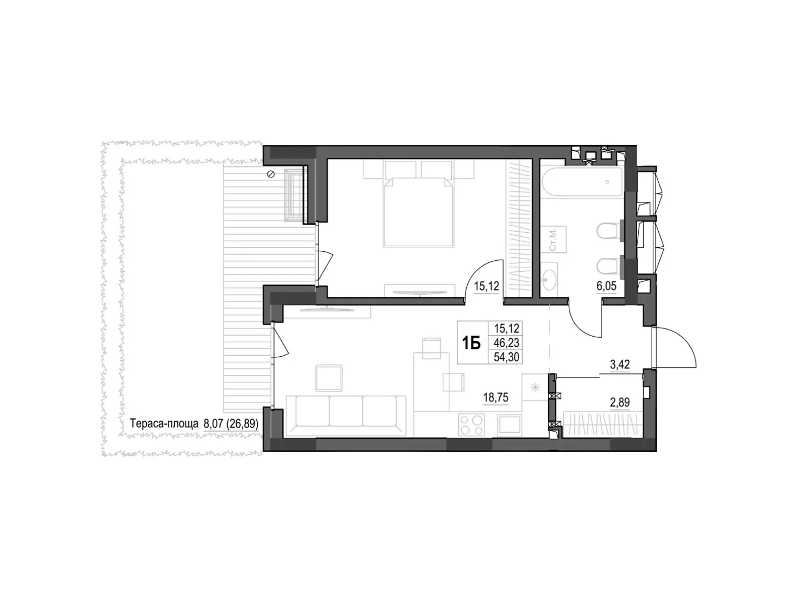 Продается 1-комнатная квартира 54.3 кв. м в Кропивницком, ул. Яновского, 65/52 - фото 1
