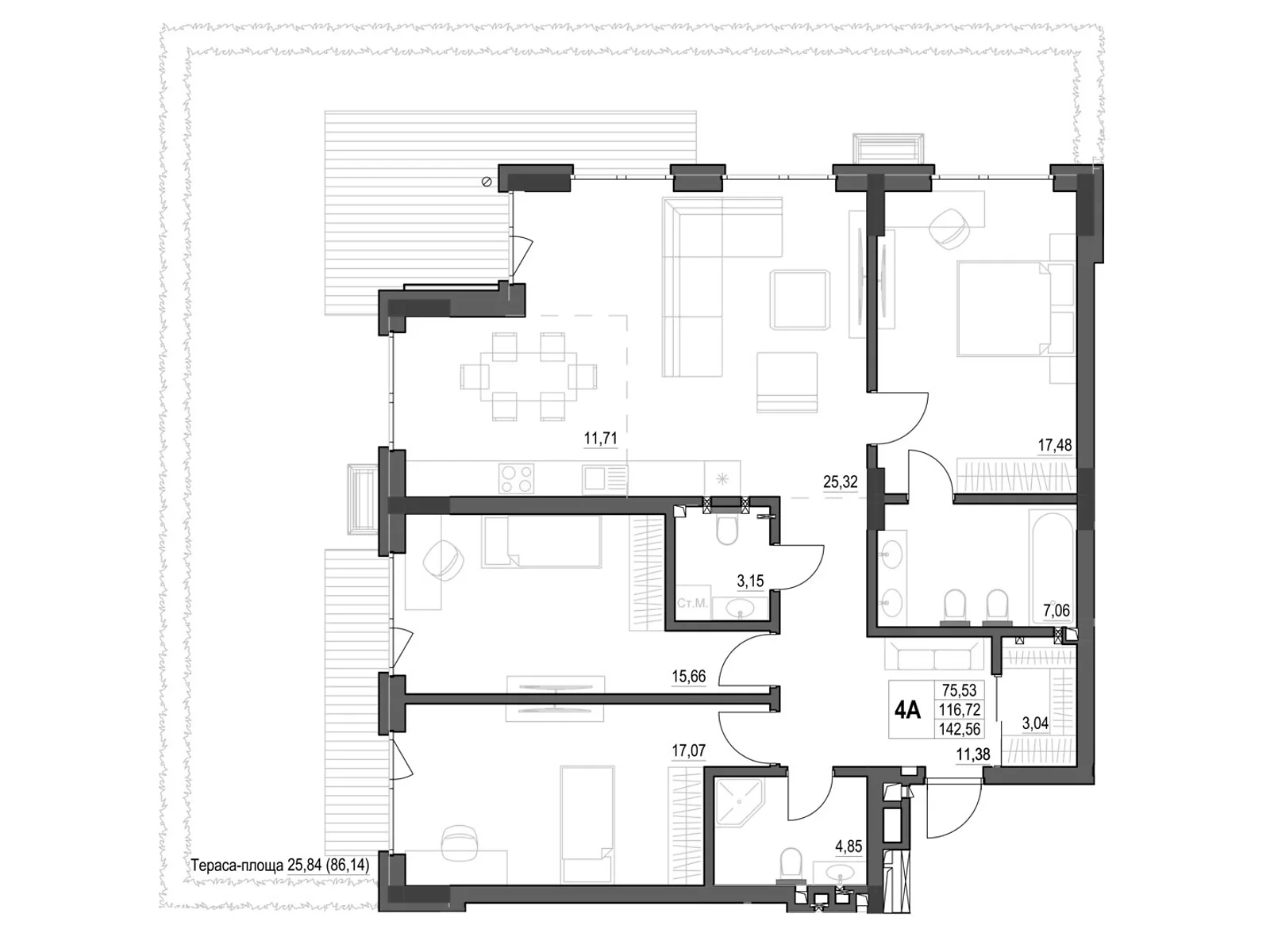 Продается 4-комнатная квартира 123.24 кв. м в Кропивницком, ул. Яновского, 65/52 - фото 1