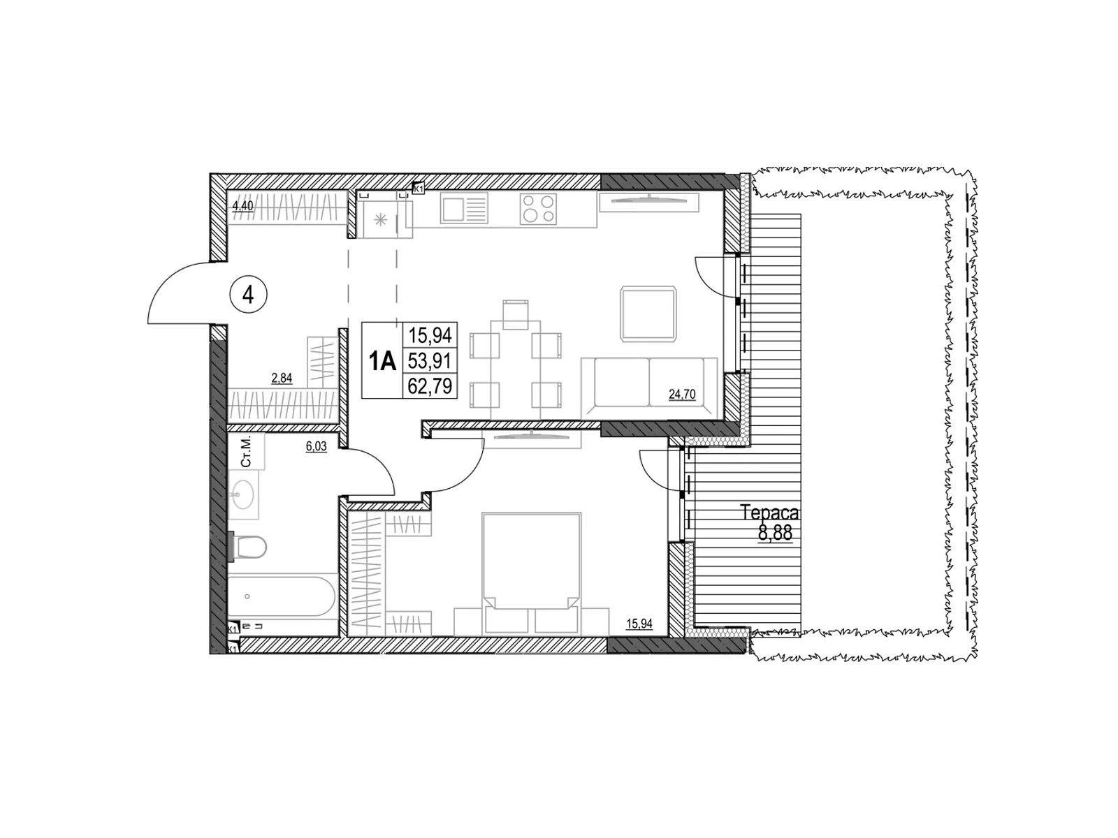 Продается 1-комнатная квартира 58.08 кв. м в Кропивницком, ул. Яновского, 65/52 - фото 1