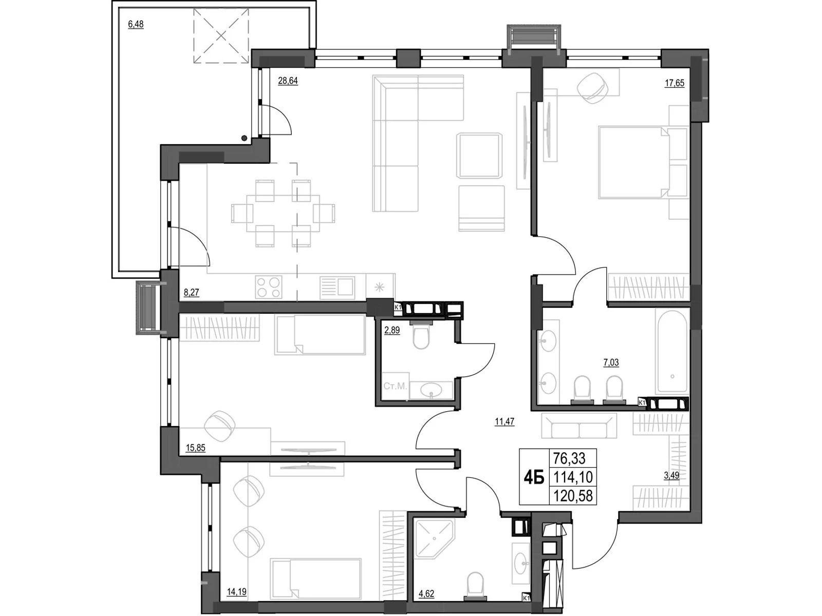 Продается 4-комнатная квартира 120.58 кв. м в Кропивницком, ул. Яновского, 65/52 - фото 1