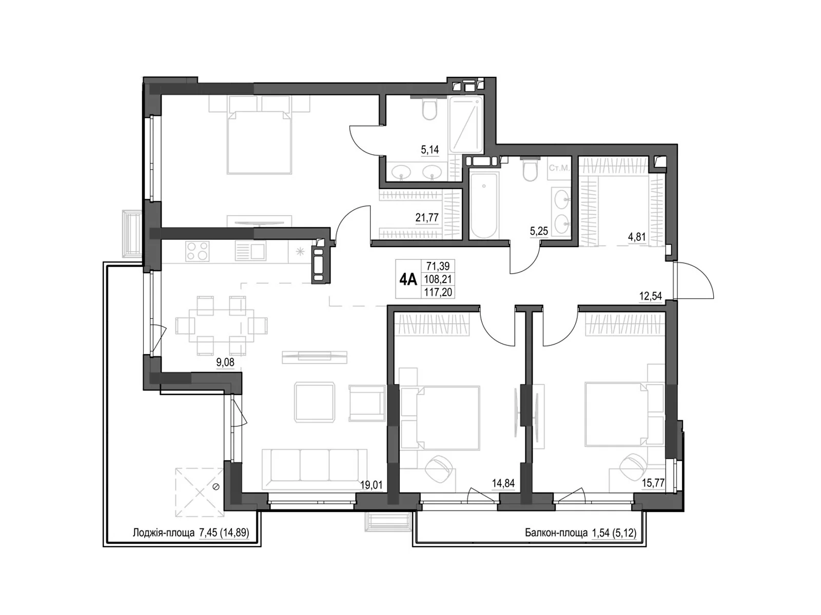 Продается 4-комнатная квартира 116.76 кв. м в Кропивницком, ул. Яновского, 65/52 - фото 1