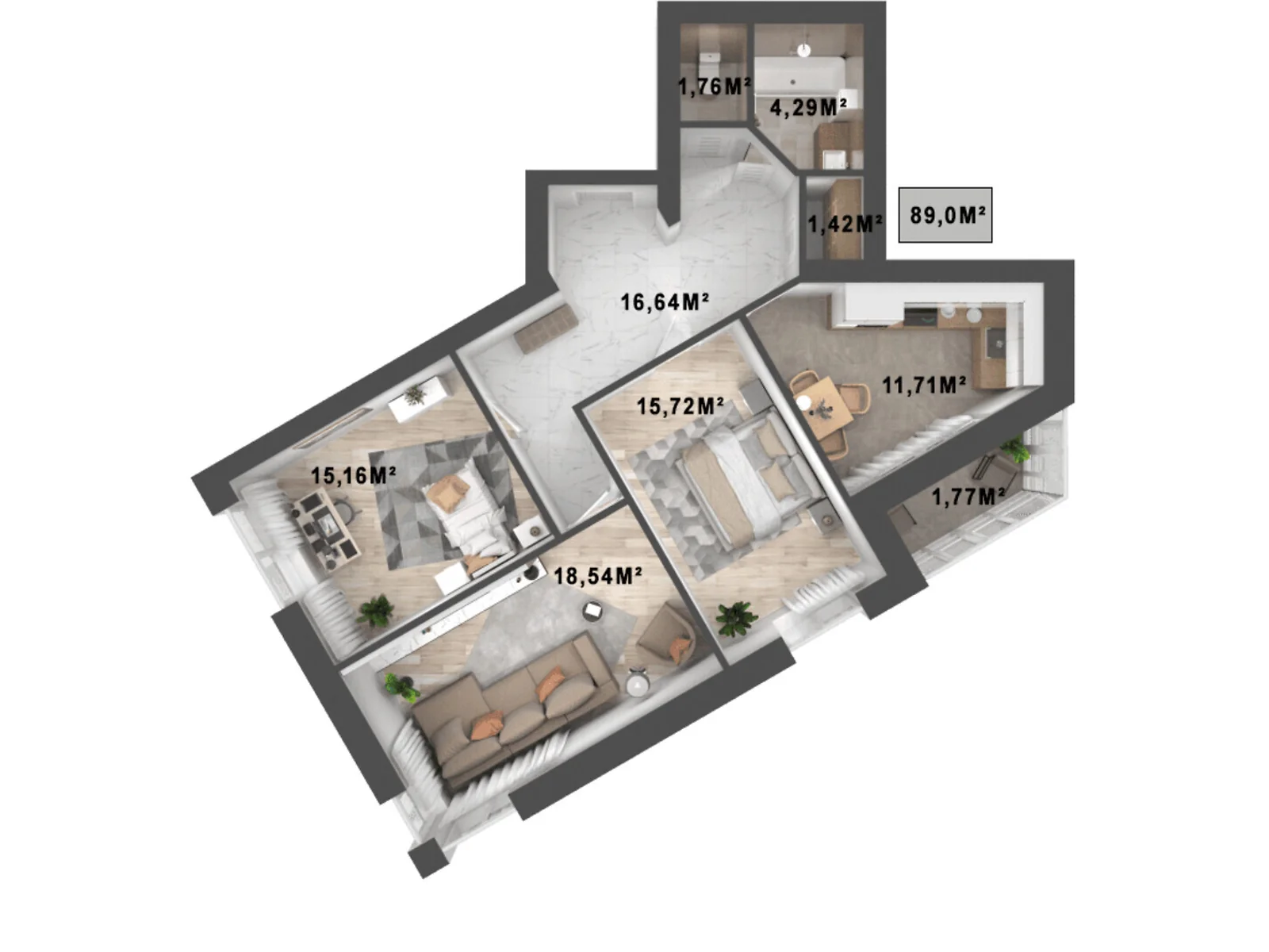 Продается 3-комнатная квартира 86.2 кв. м в Липинах, ул. Европейская, 11 - фото 1