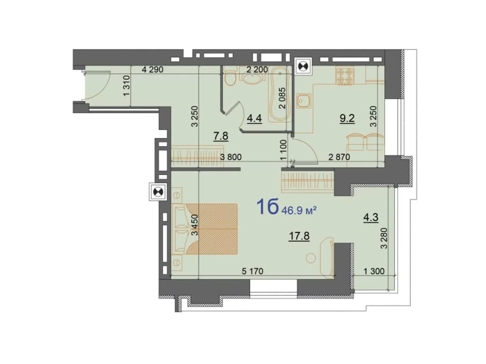 Продается 1-комнатная квартира 46.9 кв. м в Николаеве, цена: 32830 $ - фото 1