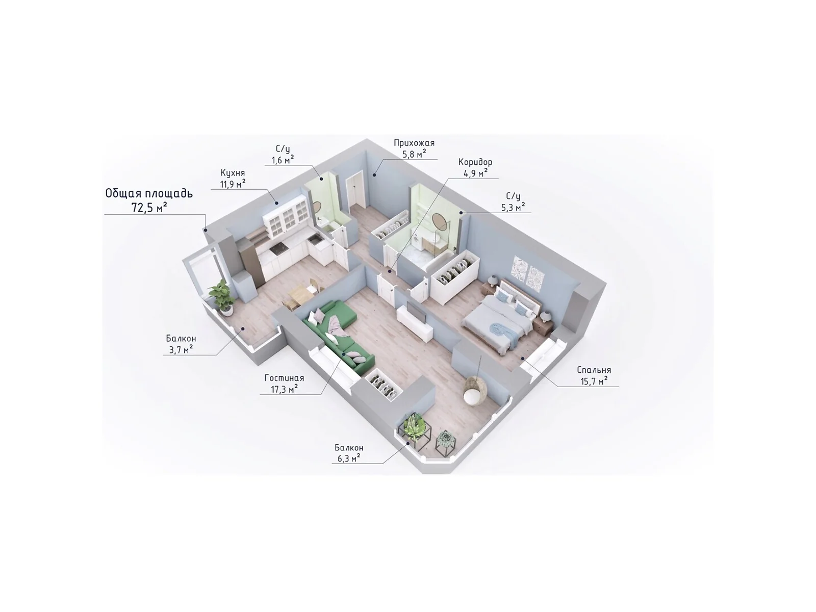 Продается 2-комнатная квартира 72.6 кв. м в Николаеве, ул. Курортная, 7В/7 - фото 1