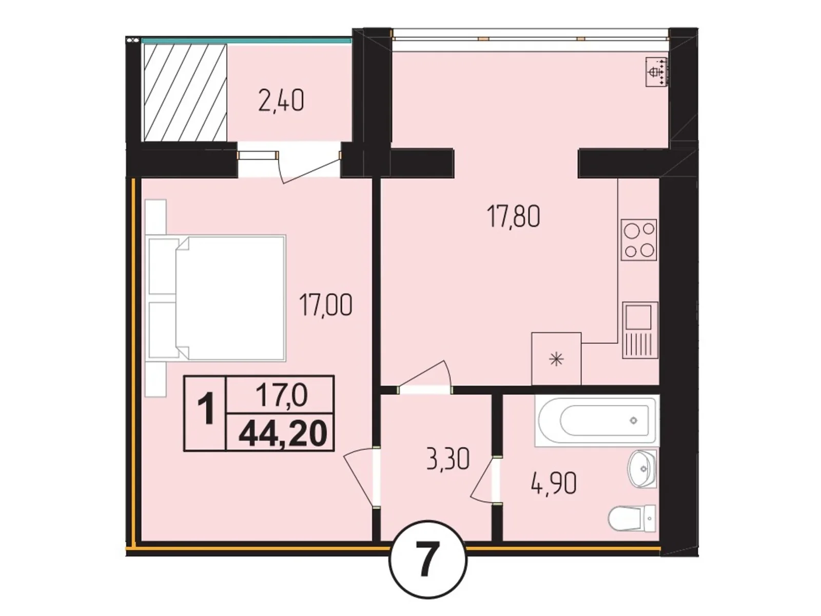Продается 1-комнатная квартира 44.2 кв. м в Золочеве, цена: 37570 $ - фото 1