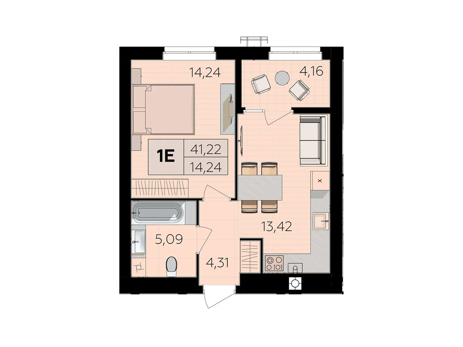 Продается 1-комнатная квартира 41.22 кв. м в Винницких Хуторах, Немировское шоссе, 94Е - фото 1