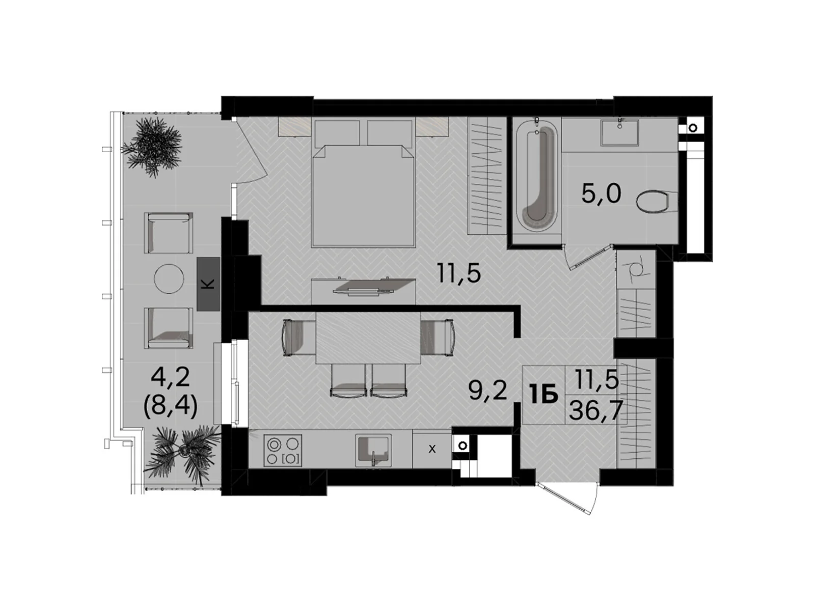 Продается 1-комнатная квартира 36.7 кв. м в Виннице, ул. Келецкая, 1 - фото 1