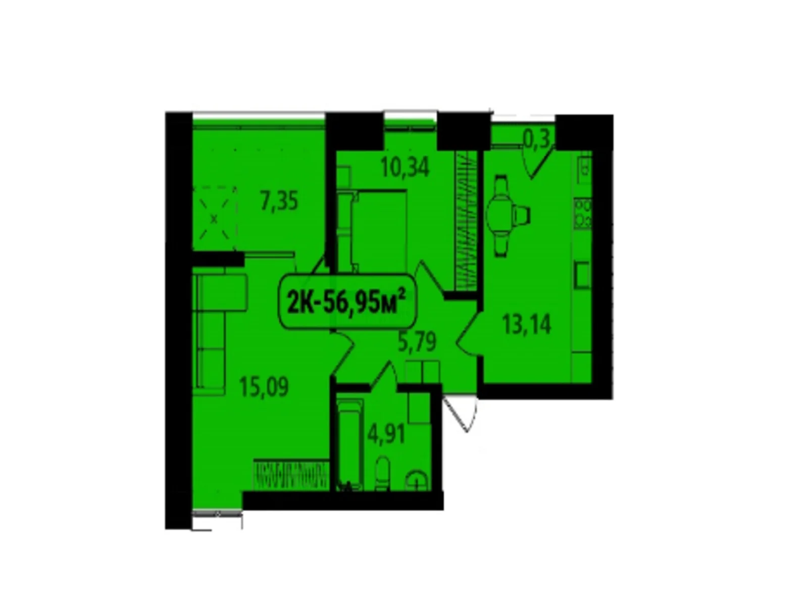 Продається 2-кімнатна квартира 56.95 кв. м у Івано-Франківську, вул. Отця Блавацького, 8 - фото 1