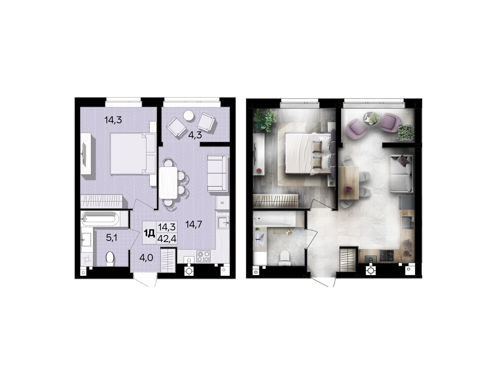 Продается 1-комнатная квартира 42.4 кв. м в Виннице, ул. Левка Лукьяненко(Ватутина), 16Б - фото 1