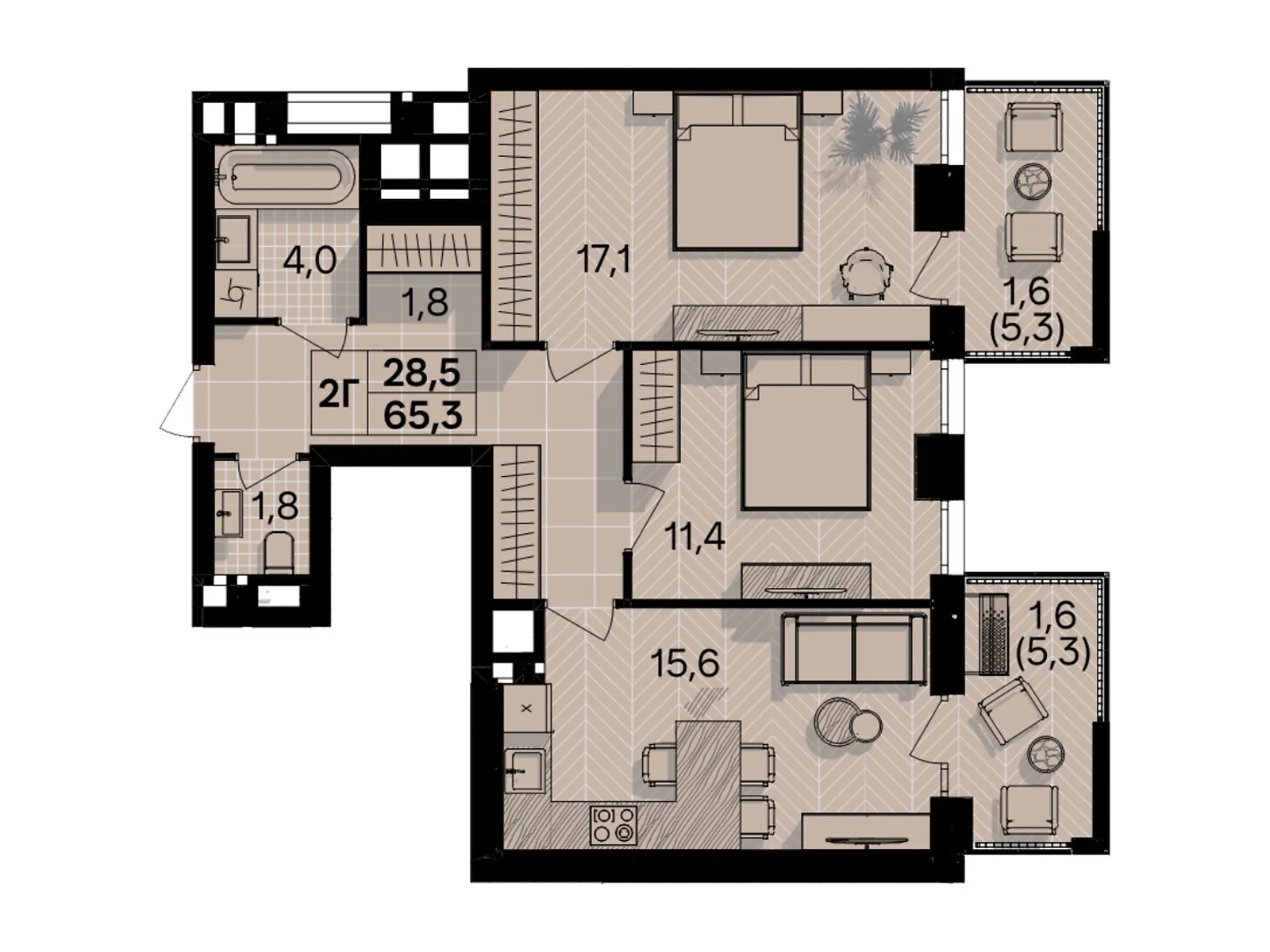 Продается 2-комнатная квартира 65.4 кв. м в Виннице, пер. Кирпичный, 12 - фото 1