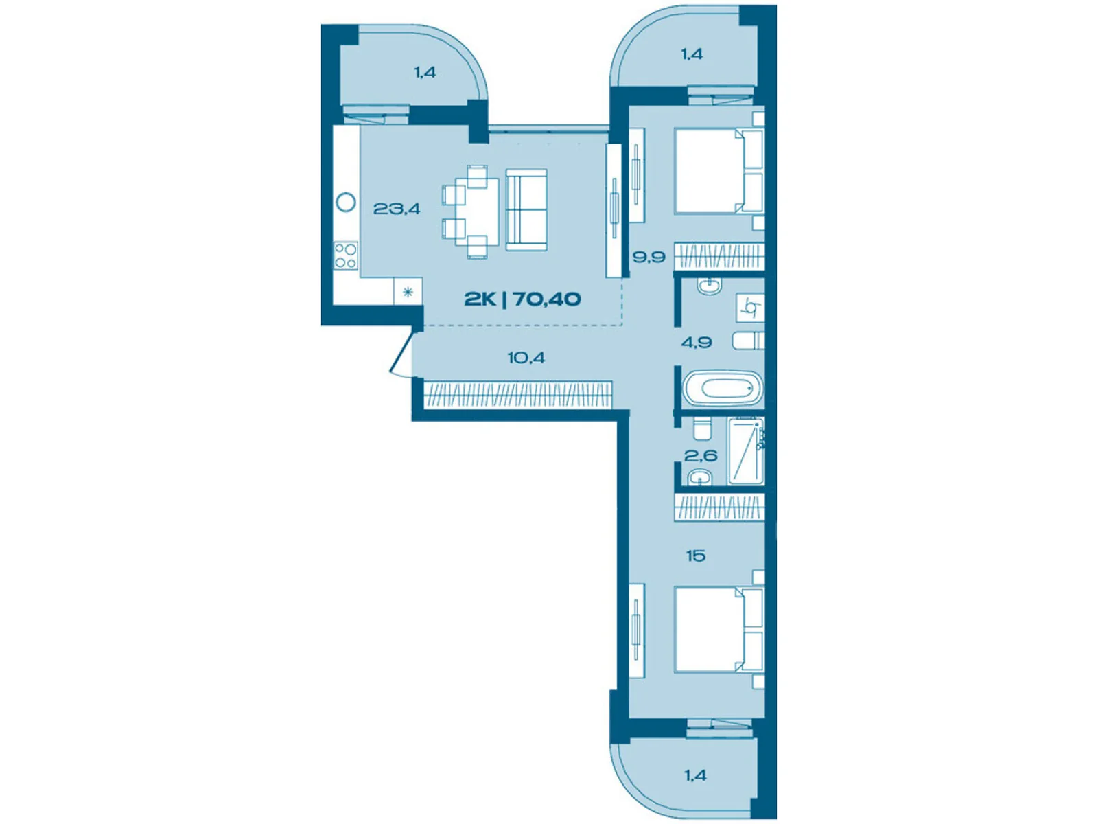 Продается 2-комнатная квартира 66.4 кв. м в Ивано-Франковске, ул. Коммунальная, 3 - фото 1