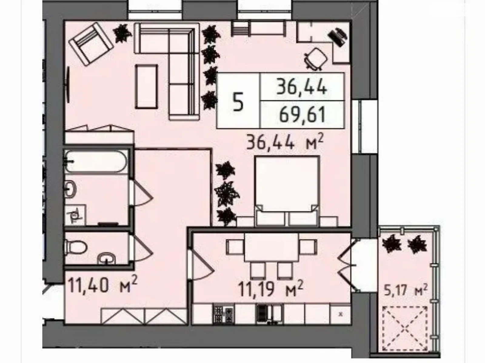 Продається 2-кімнатна квартира 69.61 кв. м у Хмельницькому, пров. Симона Петлюри(Купріна), 7/3 - фото 1