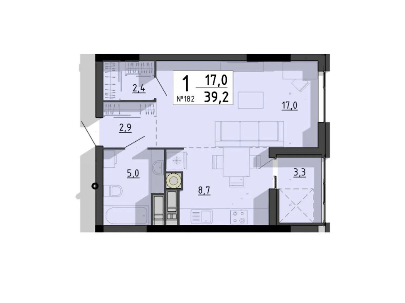 1-комнатная квартира 39.2 кв. м в Тернополе, ул. Билецкая, 56 - фото 1