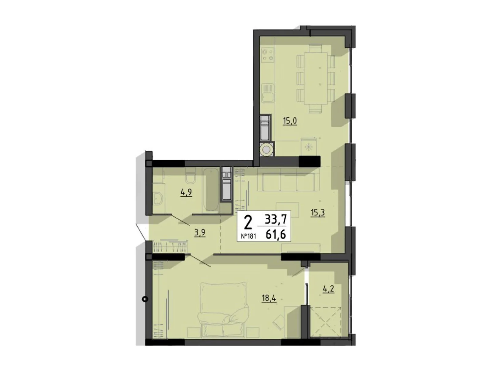 2-комнатная квартира 61.6 кв. м в Тернополе, ул. Билецкая, 56 - фото 1