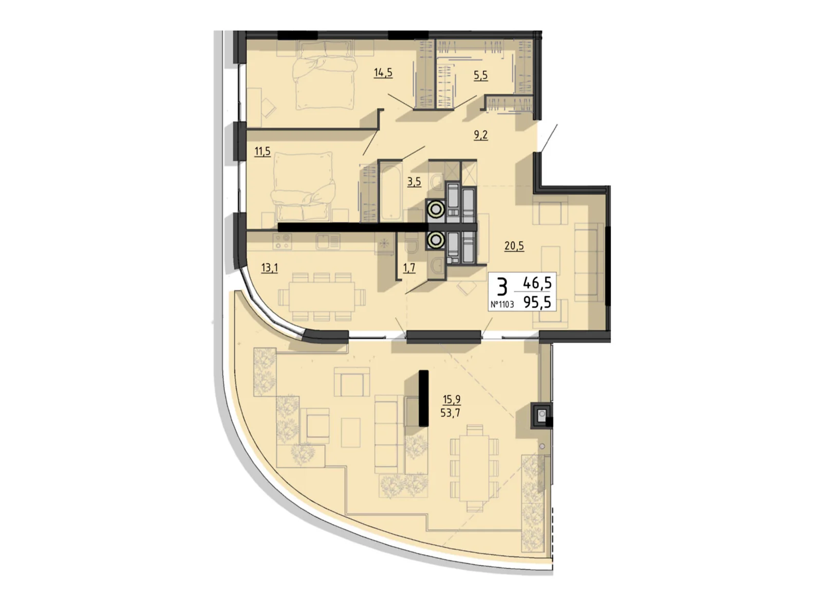 3-комнатная квартира 95.5 кв. м в Тернополе, цена: 143250 $ - фото 1