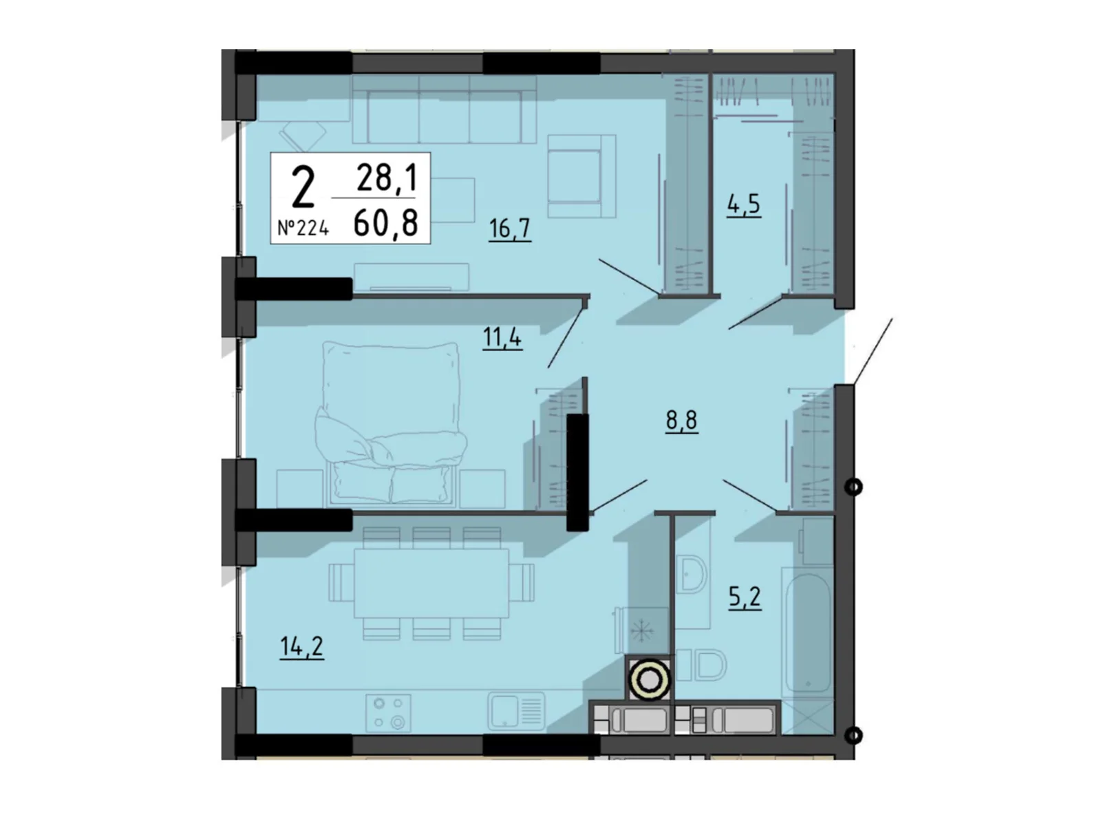 2-комнатная квартира 60.8 кв. м в Тернополе, цена: 72960 $ - фото 1