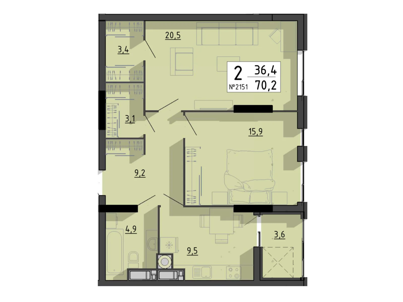 2-комнатная квартира 70.2 кв. м в Тернополе, ул. Билецкая, 56 - фото 1