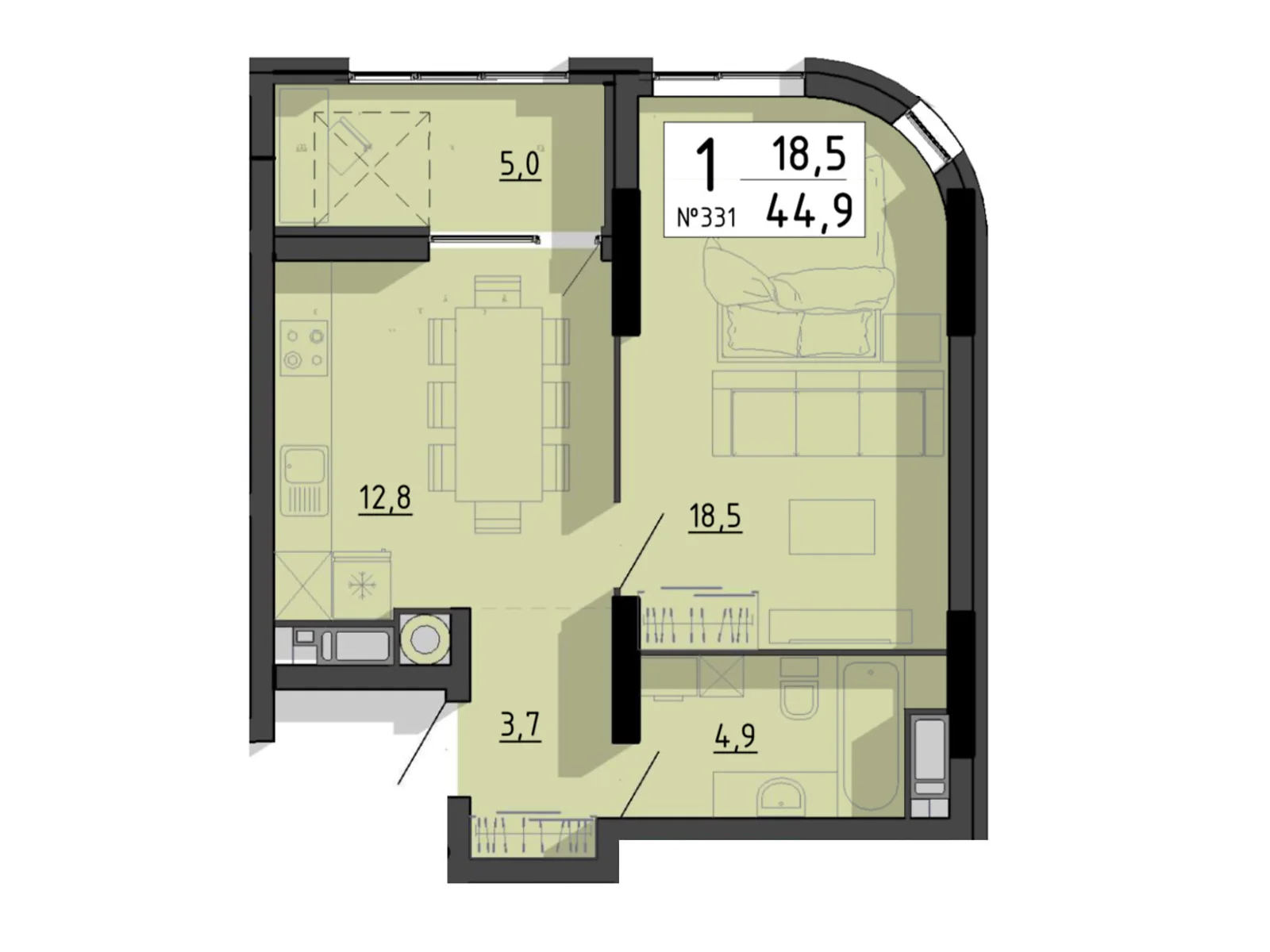 1-комнатная квартира 44.9 кв. м в Тернополе, цена: 40410 $ - фото 1