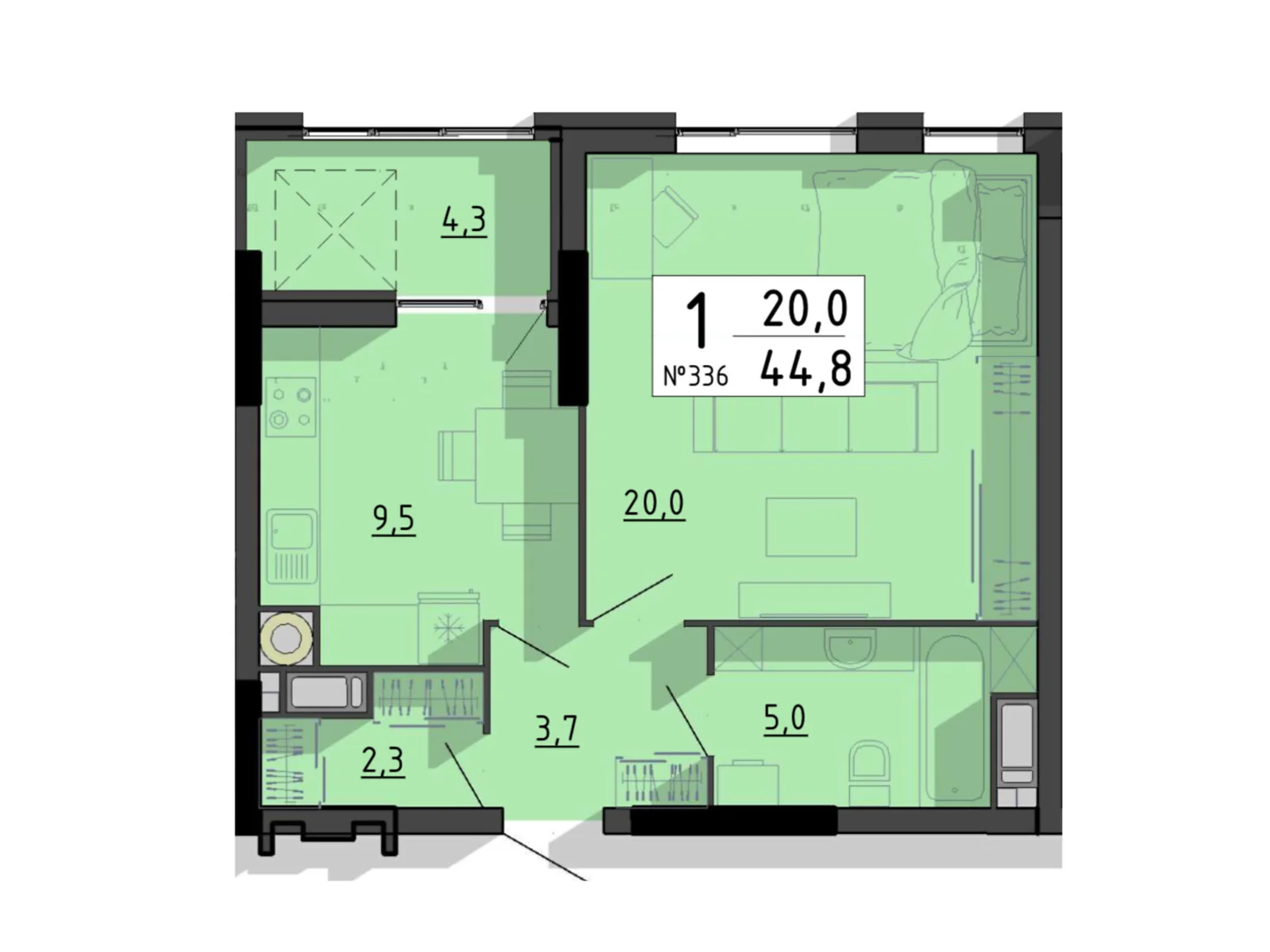 1-комнатная квартира 44.8 кв. м в Тернополе, цена: 40320 $ - фото 1