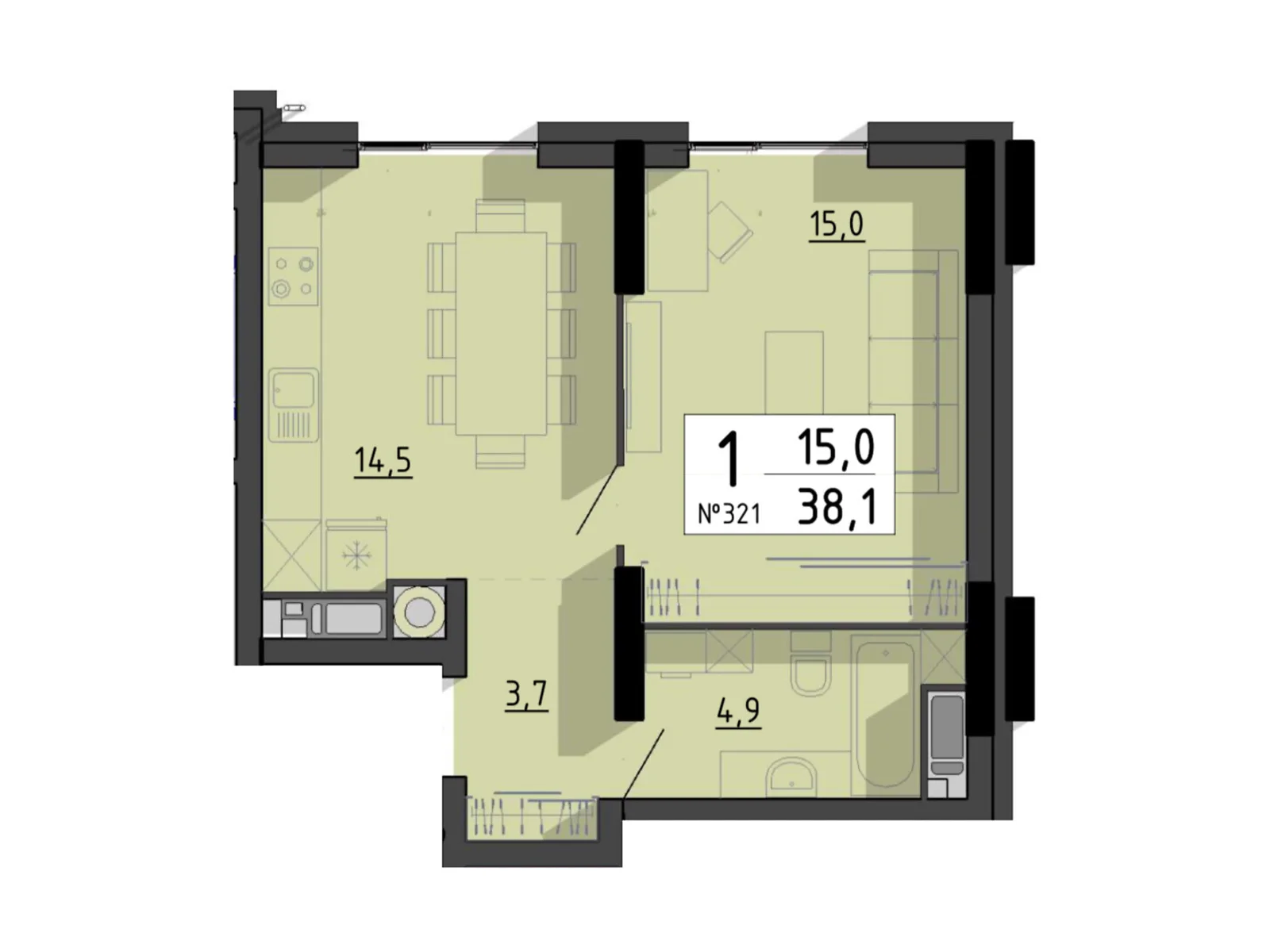 1-комнатная квартира 38.1 кв. м в Тернополе, цена: 34290 $ - фото 1