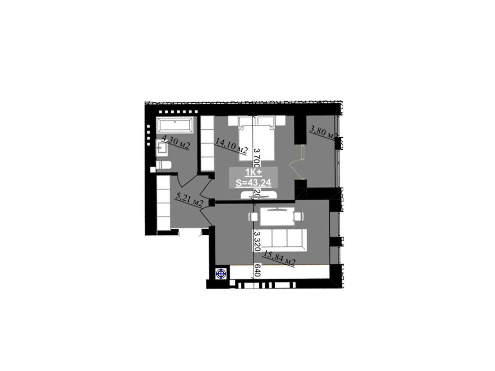 Продается 1-комнатная квартира 43.24 кв. м в Криховцах, ул. Приозерная, 2 - фото 1