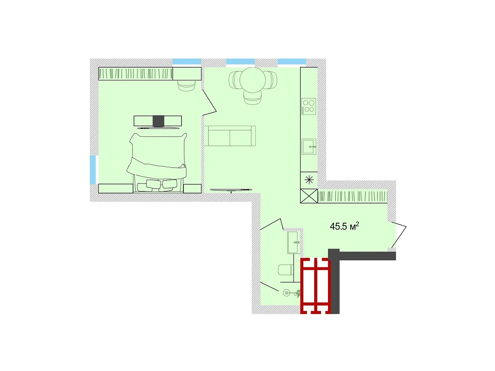 1-комнатная квартира 45.5 кв. м в Тернополе, ул. Крушельницкой Соломии, 18 - фото 1