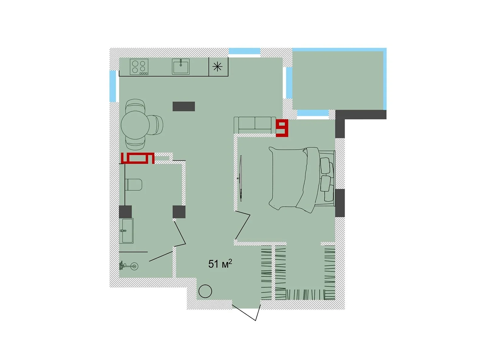 1-комнатная квартира 51 кв. м в Тернополе, ул. Крушельницкой Соломии, 18 - фото 1